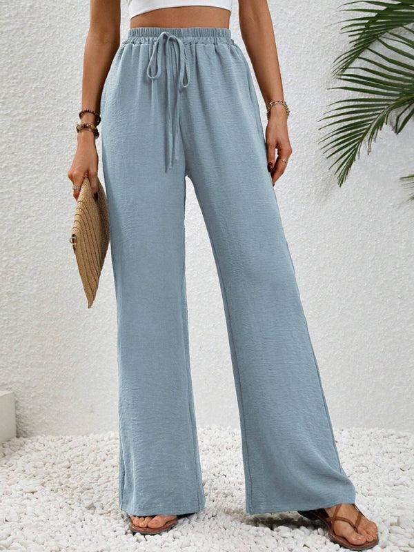 Comfortable casual wide leg pants with elastic waist - 808Lush