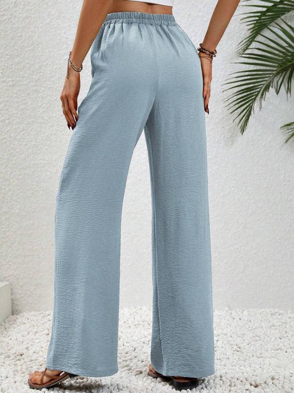 Comfortable casual wide leg pants with elastic waist - 808Lush