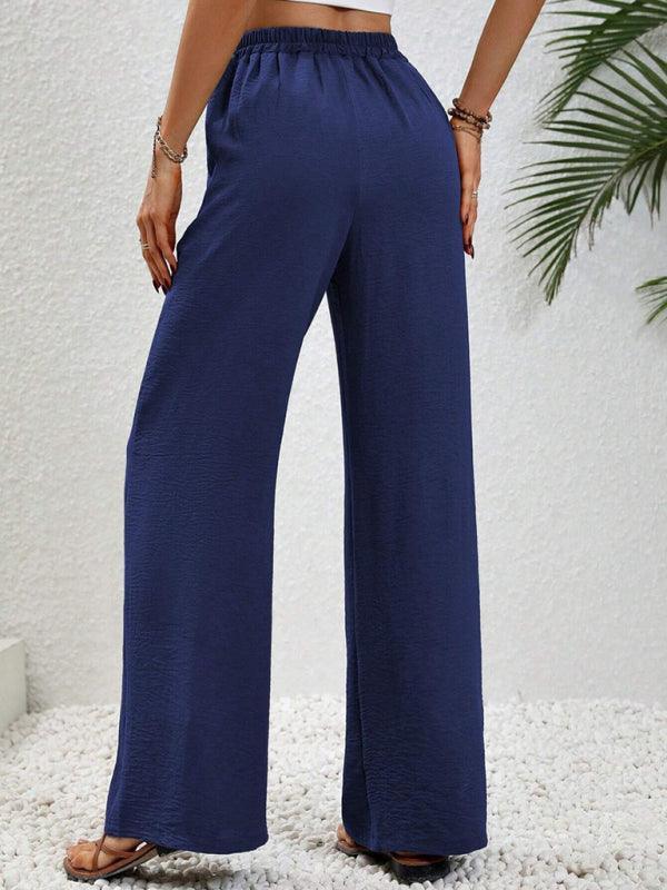 Comfortable casual wide leg pants with elastic waist - 808Lush