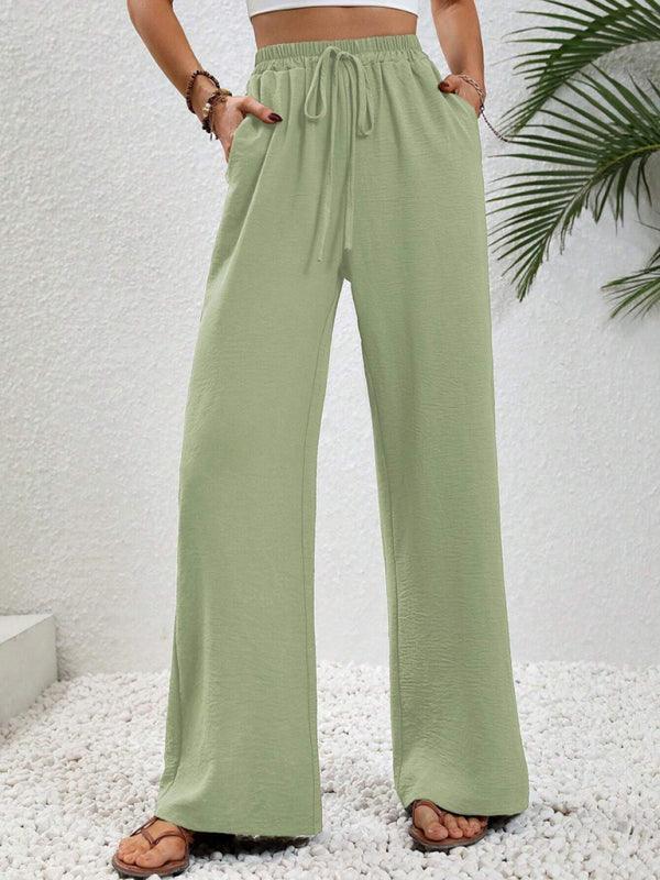 Comfortable casual wide leg pants with elastic waist - 808Lush