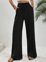 Comfortable casual wide leg pants with elastic waist - 808Lush