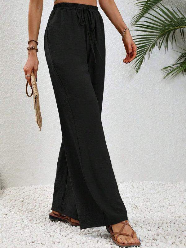 Comfortable casual wide leg pants with elastic waist - 808Lush