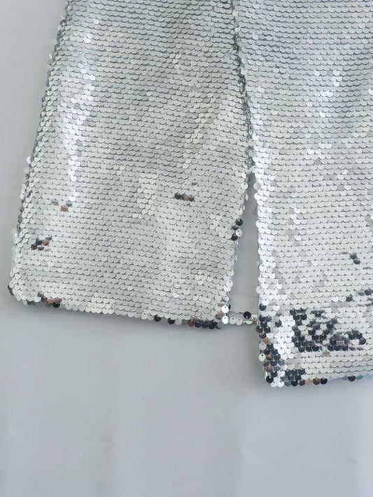 fashion hot girl silver sequined high waist skirt with slits on both sides - 808Lush