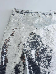 fashion hot girl silver sequined high waist skirt with slits on both sides - 808Lush