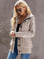 Women's warm hooded long-sleeved cardigan knitted