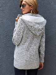 Women's warm hooded long-sleeved cardigan knitted