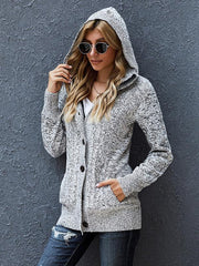 Women's warm hooded long-sleeved cardigan knitted