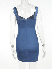 Sexy hottie suspender sexy hot diamond mini denim dress - 808Lush