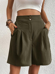 Women's high-waisted loose 2-button shorts - 808Lush