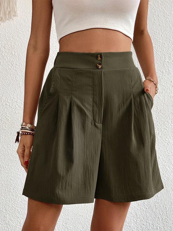 Women's high-waisted loose 2-button shorts - 808Lush