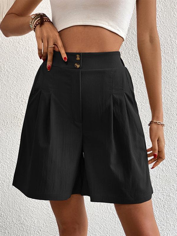 Women's high-waisted loose 2-button shorts - 808Lush