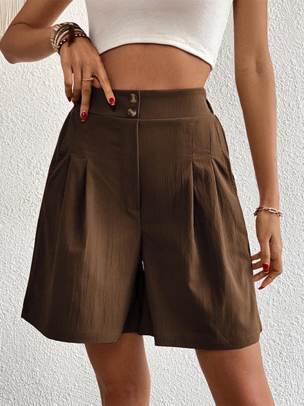 Women's high-waisted loose 2-button shorts - 808Lush