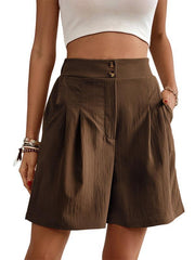 Women's high-waisted loose 2-button shorts - 808Lush