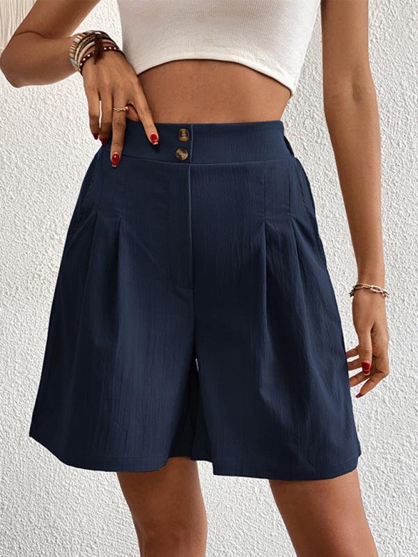 Women's high-waisted loose 2-button shorts - 808Lush