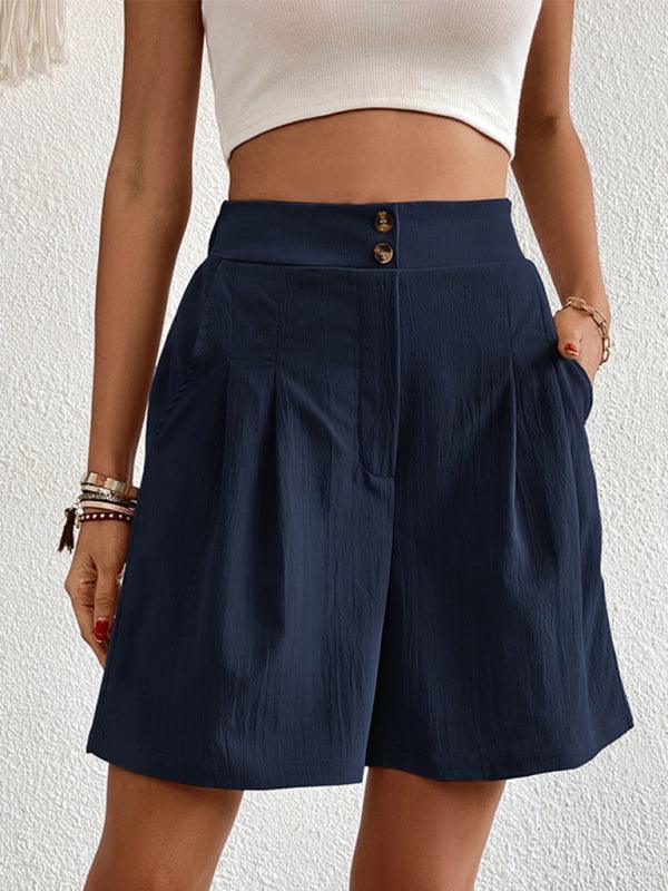 Women's high-waisted loose 2-button shorts - 808Lush