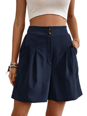 Women's high-waisted loose 2-button shorts - 808Lush