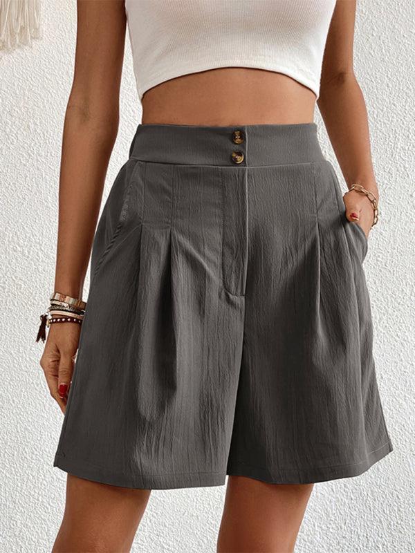 Women's high-waisted loose 2-button shorts - 808Lush