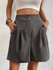 Women's high-waisted loose 2-button shorts - 808Lush