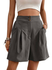 Women's high-waisted loose 2-button shorts - 808Lush