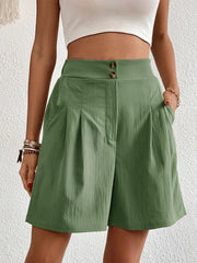 Women's high-waisted loose 2-button shorts - 808Lush