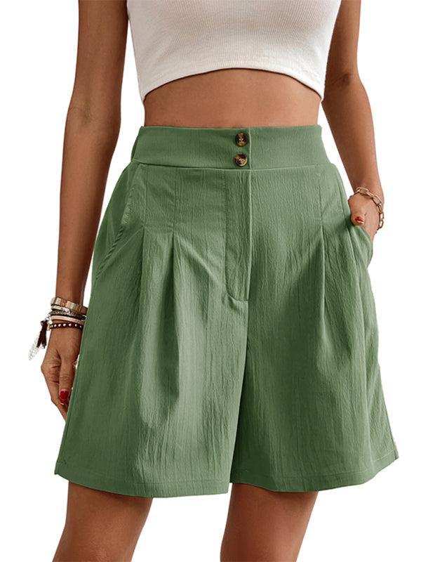 Women's high-waisted loose 2-button shorts - 808Lush