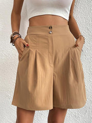 Women's high-waisted loose 2-button shorts - 808Lush