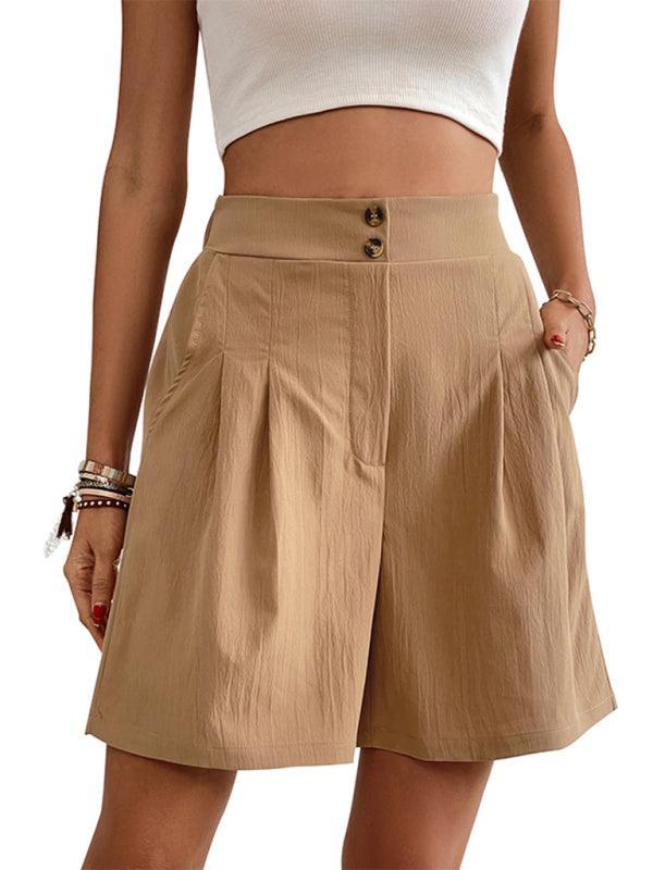 Women's high-waisted loose 2-button shorts - 808Lush