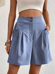 Women's high-waisted loose 2-button shorts - 808Lush