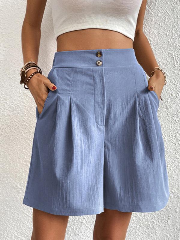 Women's high-waisted loose 2-button shorts - 808Lush