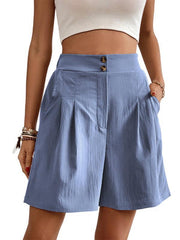 Women's high-waisted loose 2-button shorts - 808Lush