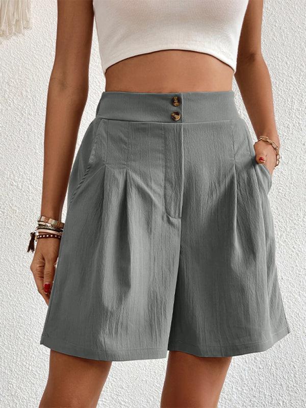 Women's high-waisted loose 2-button shorts - 808Lush