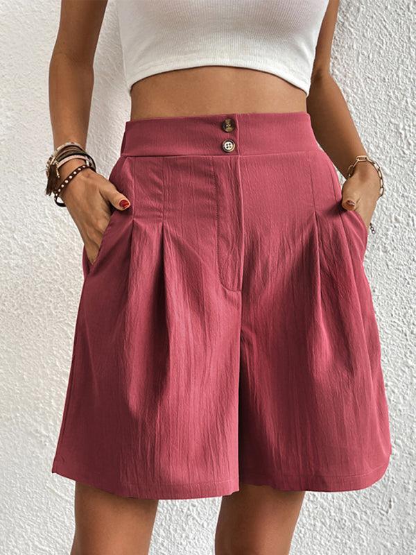 Women's high-waisted loose 2-button shorts - 808Lush