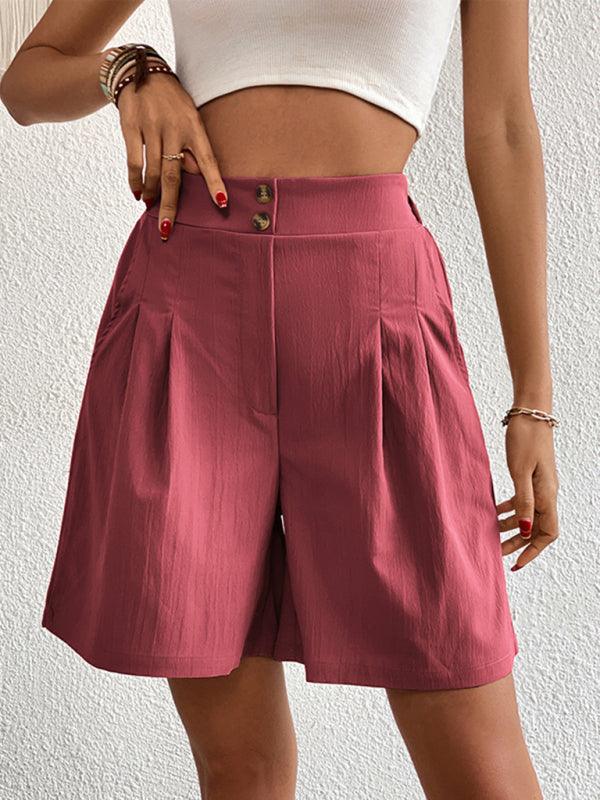 Women's high-waisted loose 2-button shorts - 808Lush