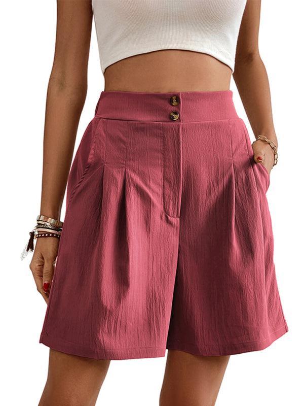 Women's high-waisted loose 2-button shorts - 808Lush