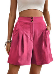 Women's high-waisted loose 2-button shorts - 808Lush