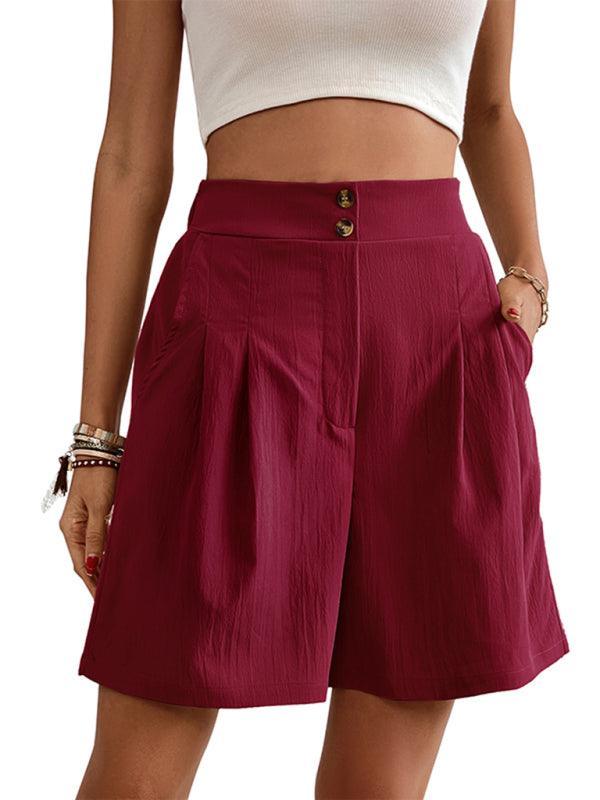 Women's high-waisted loose 2-button shorts - 808Lush