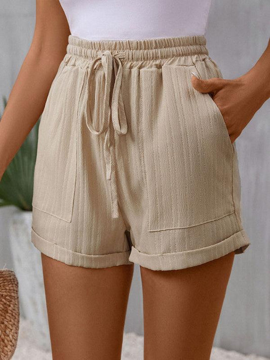 lace-up casual with elastic waist and loose wide-leg shorts - 808Lush
