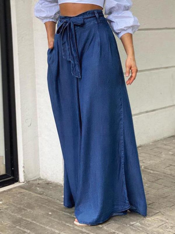 Elegant strappy high waisted skirt casual plus size denim maxi skirt - 808Lush