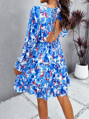 floral mini dress V-neck long-sleeved dress - 808Lush