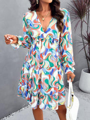 floral mini dress V-neck long-sleeved dress - 808Lush