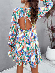 floral mini dress V-neck long-sleeved dress - 808Lush