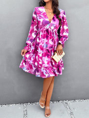 floral mini dress V-neck long-sleeved dress - 808Lush