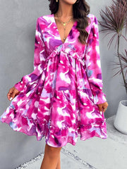 floral mini dress V-neck long-sleeved dress - 808Lush