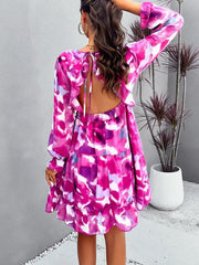 floral mini dress V-neck long-sleeved dress - 808Lush