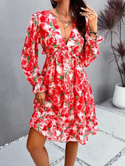 floral mini dress V-neck long-sleeved dress - 808Lush