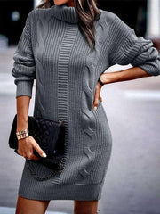 Women's Mid-Length Turtleneck Long Sleeve Sweater Dress - 808Lush