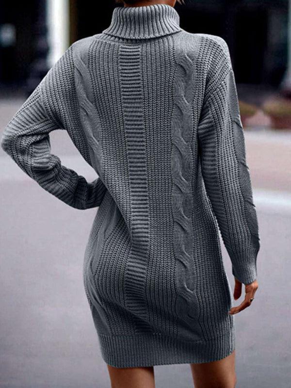 Women's Mid-Length Turtleneck Long Sleeve Sweater Dress - 808Lush