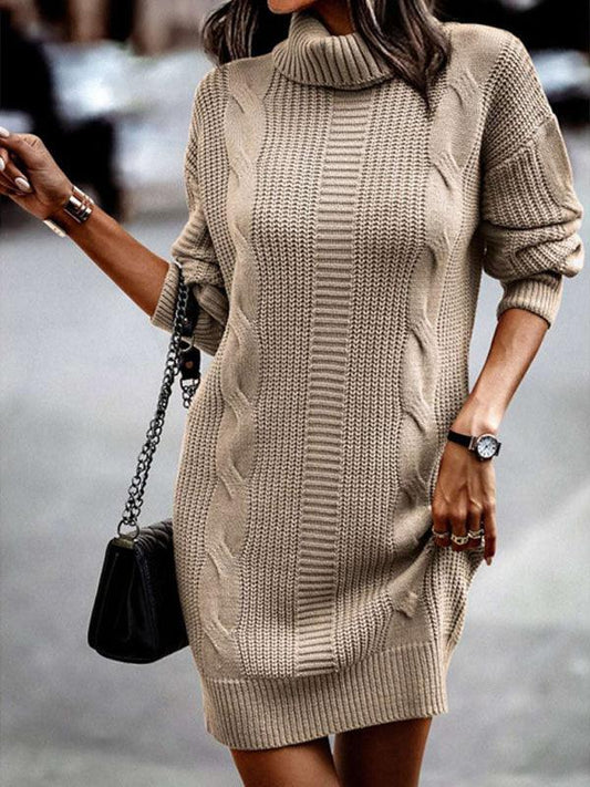 Women's Mid-Length Turtleneck Long Sleeve Sweater Dress - 808Lush