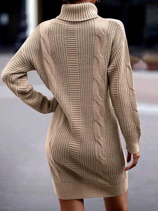 Women's Mid-Length Turtleneck Long Sleeve Sweater Dress - 808Lush