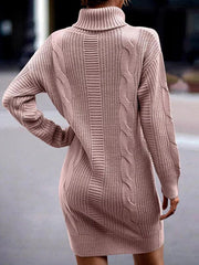 Women's Mid-Length Turtleneck Long Sleeve Sweater Dress - 808Lush